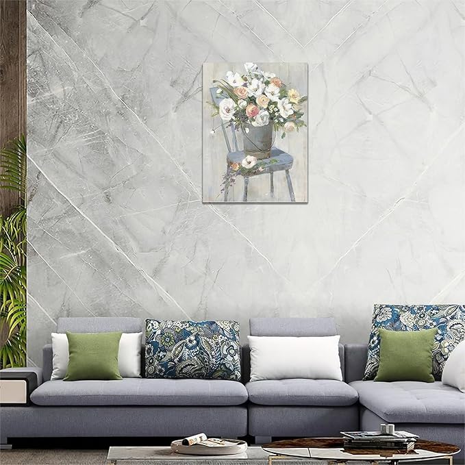 yerretin Farmhouse Flower Wall Art Country Floral Pictures Wall Decor Rustic Canvas Paintings Modern Artwork Home Decorations for Bathroom Bedroom Living Room Framed 12"x16"