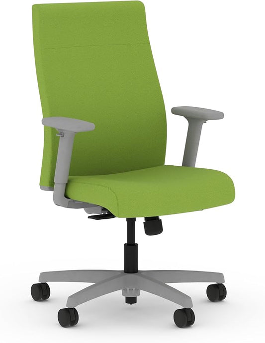 HON Ignition 2.0 Fabric Office Chair, Upholstered, Adjustable Arms, Standard Synchro-Tilt Recline Executive Ergonomic Office Chair, Titanium Frame, Pear