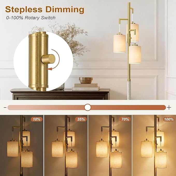 70" Dimmable Floor Lamp Wood Floor Lamps for Living Room Bedroom Mid Century Modern Floor Lamp Gold Standing Lamp Tall Lamps for Office Nursery Reading Elegant Stand Up Lamp, 3 Bulbs Included