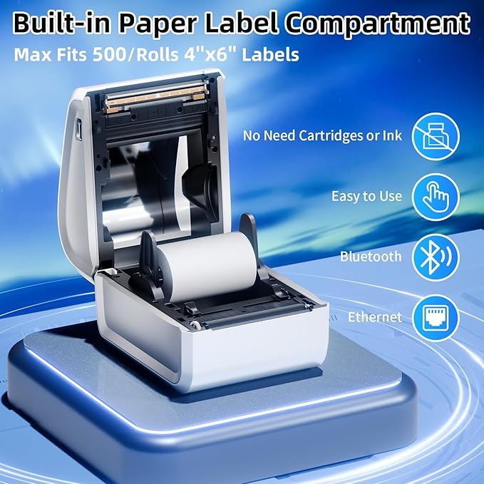D550 Pro Wireless Thermal Labels Printers&500Pcs 4x6 Thermal Labels,Ethernet Shipping Label Printer for Small Business,Office, Home,Support Bluetooth/Ethernet/USB