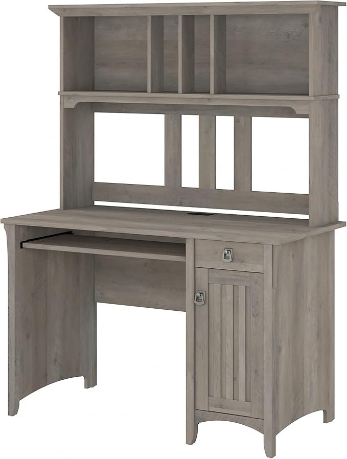 Bush Furniture Salinas Computer Desk with Hutch | Study Table with Drawers, Cabinets & Pullout Keyboard/Laptop Tray | Modern Home Office Desk in Driftwood Gray | Work Desk with Storage