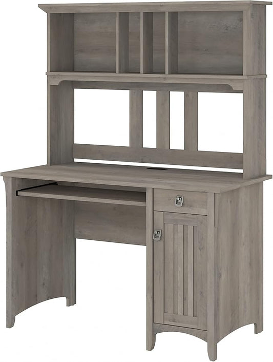 Bush Furniture Salinas Computer Desk with Hutch | Study Table with Drawers, Cabinets & Pullout Keyboard/Laptop Tray | Modern Home Office Desk in Driftwood Gray | Work Desk with Storage