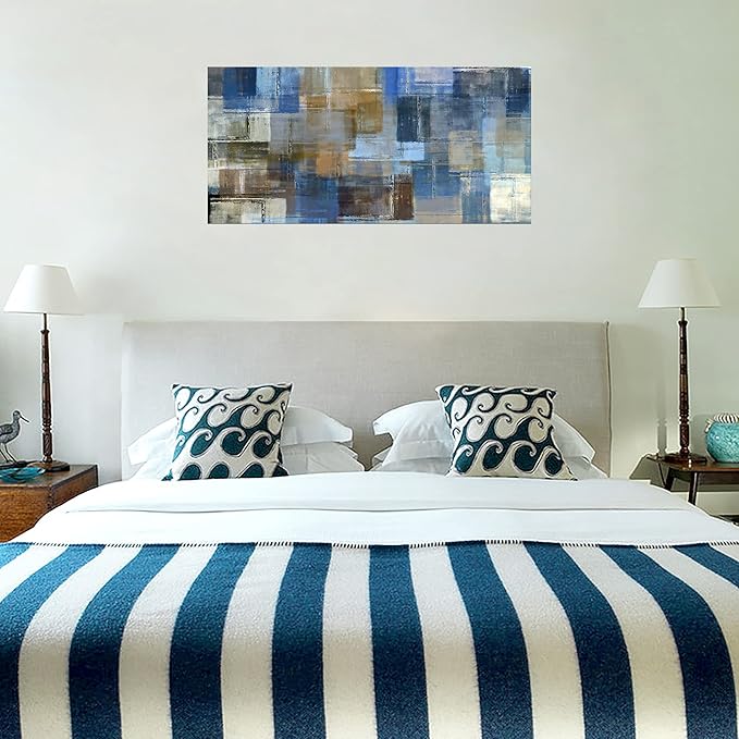 DZL Art A74875 Large Abstract Wall Art Grey and Blue Canvas Prints Painting Framed wall art Canvas Wall Art for living Room Bedroom and Office Home Decor Artwork