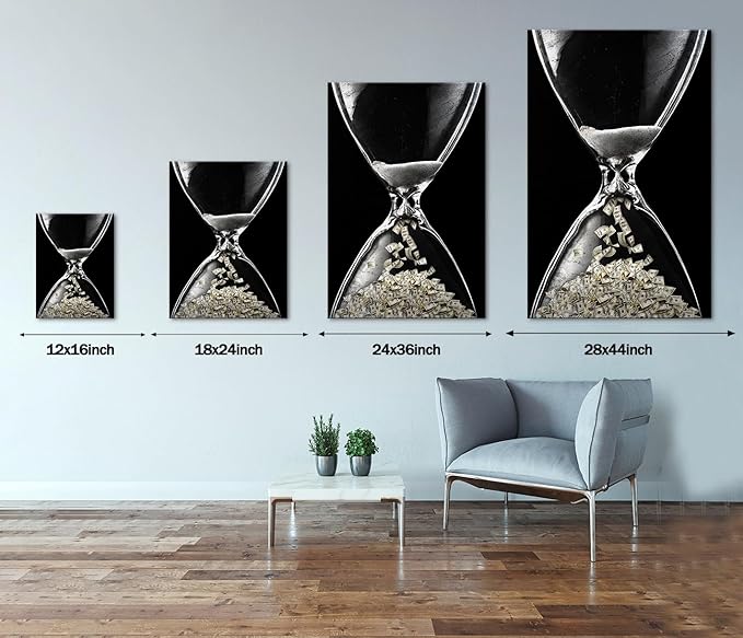 Yatsen Bridge Entrepreneur Wall Art Time Is Money Poster Dollars In Hourglass Paintings HD Print on Canvas Motivational Office Wall Decor Art Framed Ready to Hang - 28x44 inch
