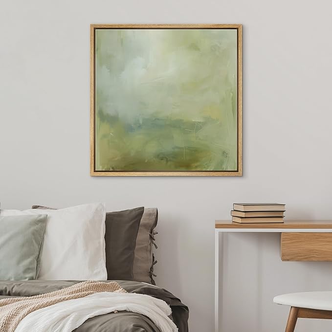 SIGNWIN Framed Canvas Print Wall Art Soft Blush Gradient Minimalist Light Pink Illustration Modern Art Decorative Nordic Minimal Calm/Zen for Living Room, Bedroom, Office - 16"x16" Natural