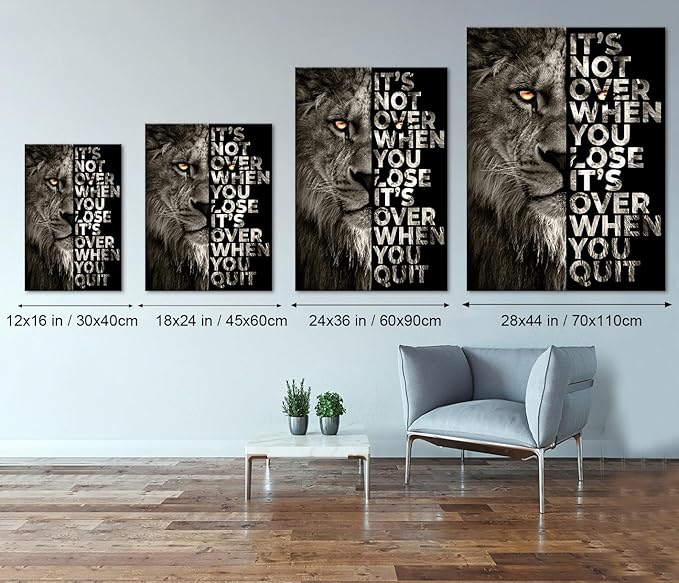 Motivational Lion Wall Art - Inspirational Animal Wall Decor Modern Office Picture Artwork Poster Framed Canvas Print for Bedroom Living Room Home Decor, 24x 36 in