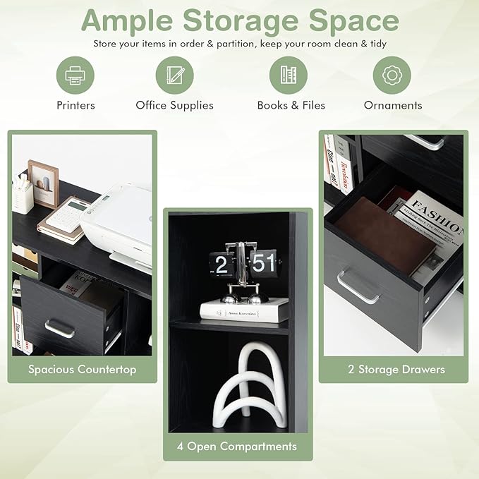 Giantex File Cabinet Office Organization - Filing Cabinet W/ 2 Drawers, 4 Open Compartments, Lateral Cabinet on 360° Swivel Lockable Wheels, Rolling Printer Scanner Stand for Home Office Storage