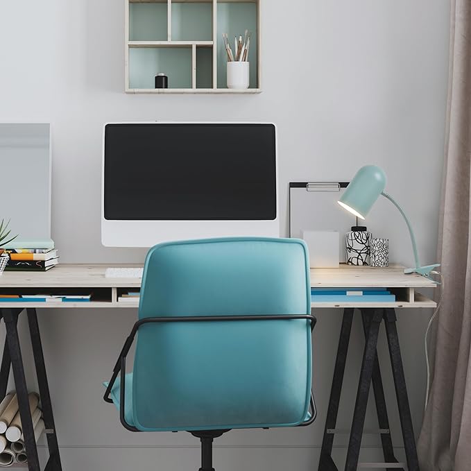 GLOBE Electric 52302 Carter 15" Clip-Arm Desk Lamp, Matte Teal, Adjustable Gooseneck Arm, in-Line On Off Switch (Pack of 2)