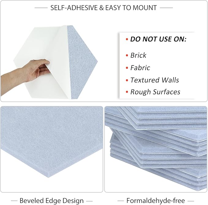 BXI Hexagon Felt Bulletin Board - 14.2 X 12.3 X 3/8 Inches 6 Pcs Self-Adhesive Poster Cork Board with 30 Push Pins, Thick Pin Tiles Display Vision Board, Photo Picture Panels for Home Office Classroom