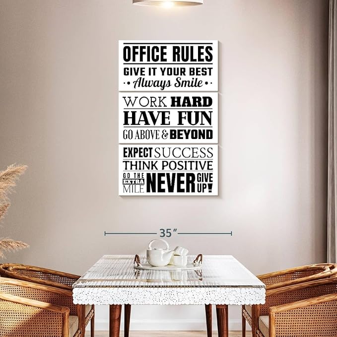 Elephant Stock - Fun Office Rules Wall Art - Vertical Multi Panel Canvas - 3 Piece Living Room Wall Decor - Digital Art Inspirational And Typography Multi Piece Wall Art - White And Black Decor - 28" x 45"