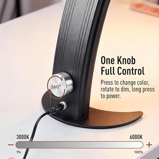 NOVAL Half Moon Desk Lamp with Phone Holder – Shadow-Free Lighting & Adjustable 3-Color Brightness, Detachable LED Nail Light for Salon Manicure Table, Black