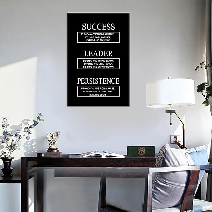 Success Leader Persistence Inspirational Canvas Wall Art for Office Motivational Quotes Poster Print Positive Picture Artwork for Home Bedroom Gym Wall Decoration Stretched and Framed [12''Wx18''H]
