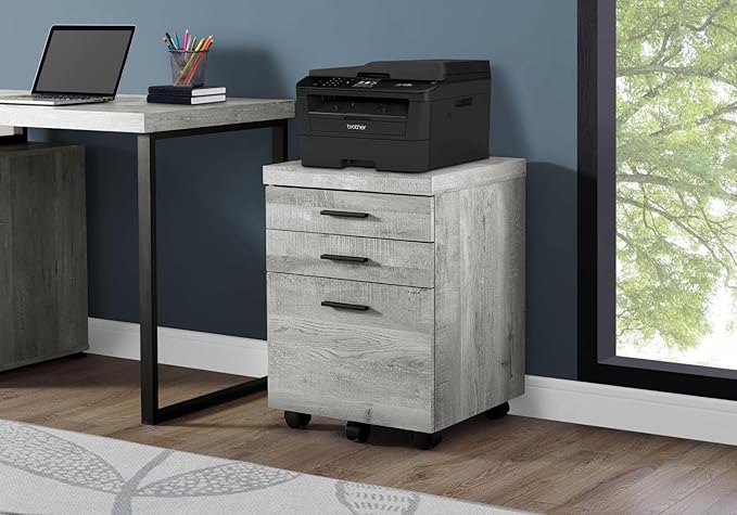 Monarch Specialties I 7401 File Cabinet, Rolling Mobile, Storage Drawers, Printer Stand, Office, Work, Laminate, Grey, Contemporary, Modern
