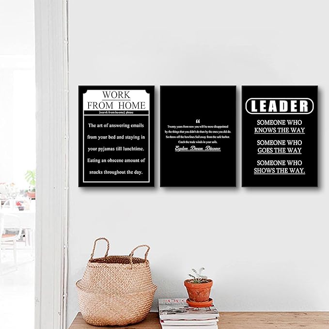 3 Pieces Inspirational Canvas Wall Art Motivational Quotes Explore Dream Discover Work from Home Leader Posters Print Artwork for Office Bedroom Bathroom Wall Picture Ready to Hang [36''W X 16''H]