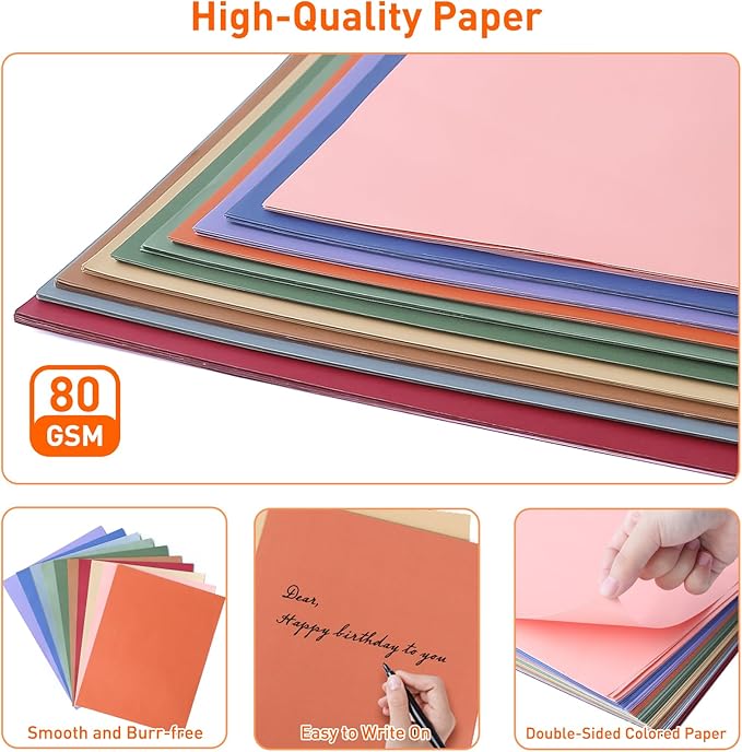 MAXECHO 8.5" x 11" Bulk Colored Copy & Print Paper, 200 Sheets 10 Assorted Colors Printer Paper Computer Paper Suitable for Origami, Crafts, DIY Projects, 80 GSM