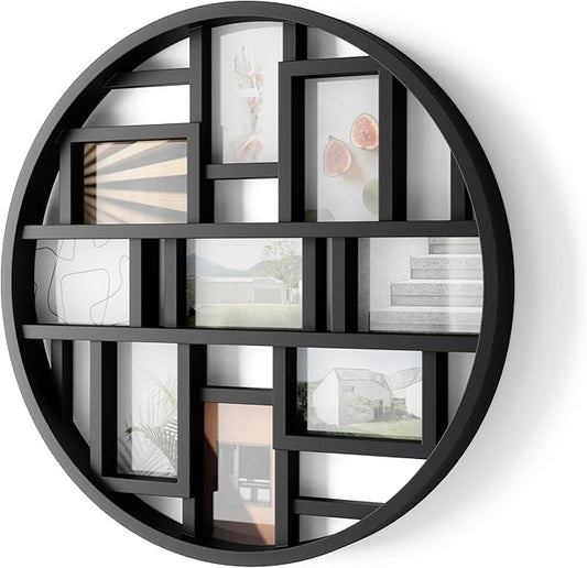 Umbra Luna Collage Picture Frame Holds Nine 4x6 Photos, Large 22-Inch Diameter, Black