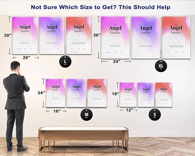Colorful Gradient Angel Numbers Poster Canvas Print Artwork Room Decor for Bedroom Aesthetic, 3 Piece Framed Inspirational Minimalist Art Paintings Decor for Bedroom Office 16"x24" x 3 Pcs