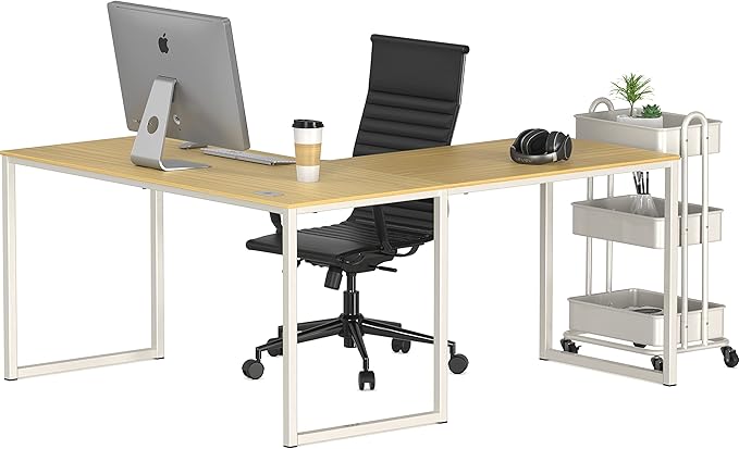 SHW Mission 55 x 60 Inches L-Shape Home Office Computer Desk, Oak