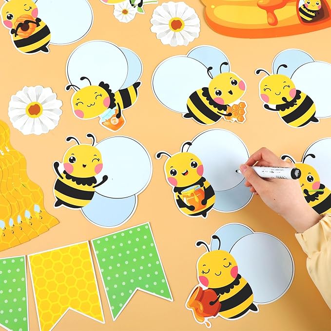 gisgfim Spring Bee Bulletin Board Decorations Set Bee Sunflower Paper Name Tags Paper Cutouts Welcome to Our Hive Classroom Bulletin Board Decor for Summer Back to School Home Chalkboard Wall