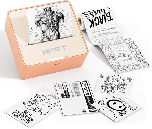 HPRT S2 Mini Sticker Maker, Portable Label Printer with 1 Roll Sticker Paper, Ideal for Study Notes, Text, Sticker, Memo, Checklist, Labels, DIY, Multiple Templates, Support 57mm Width Label(Orange)