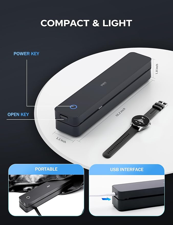 PRT Portable Printer Wireless for Travel, Thermal Inkless Small Bluetooth Mobile Printer, Support 8.5" X 11" US Letter, A4, Compatible with Phone, Laptop for Office,Vehicles, Home Use, 300 DPI, Black
