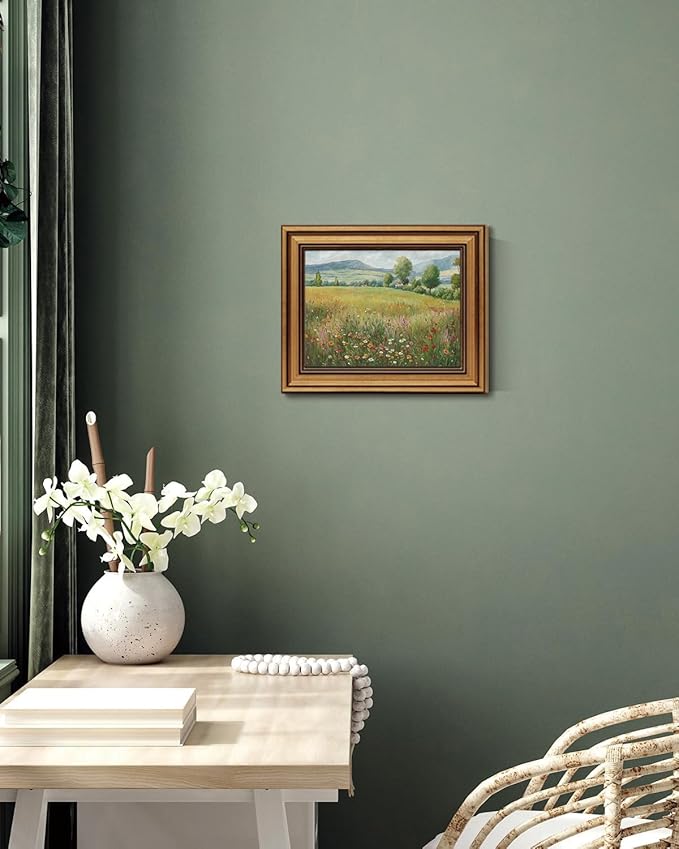 Gold Framed Wall Art Vintage Flower Canvas Wall Art Floral Countryside Landscape Wildflower Artwork Prints Picture for Living Room Bedroom Farmhouse Bathroom Office Decor, 8x10