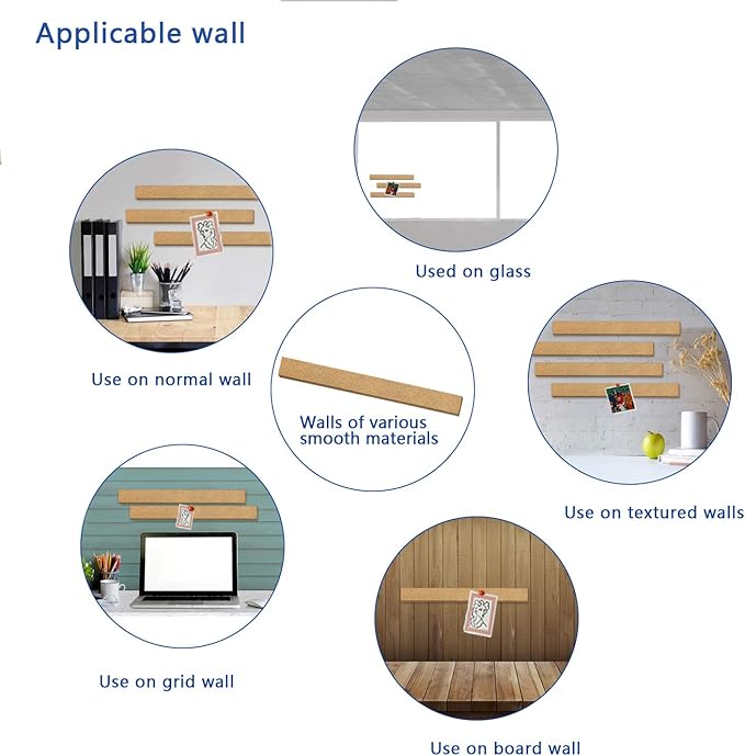 Cork Bulletin Board,5 Pcs Rectangular Frameless Multipurpose Cork Batten Strips for Office, School,Home Memo or Decoration, 2x15 inches,with 35 Pushpins Cork Board Strips for Walls Self Adhesive