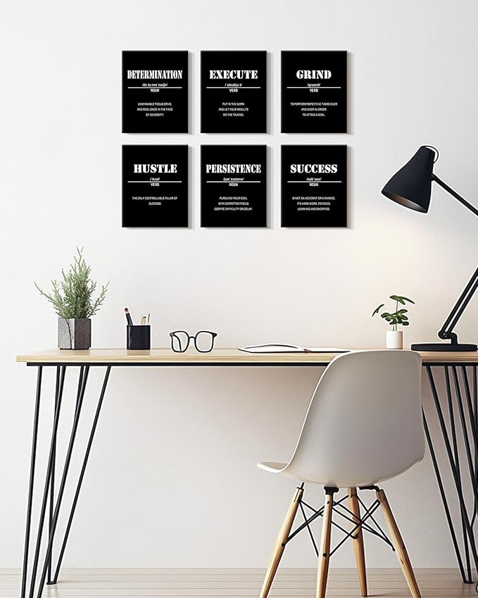 KUVIOKE Motivational Wall Art Inspirational Quotes Framed Wall Decor Encouraging Office Prints Positive Affirmations Sayings for Classroom Bedroom Living Room Ready to Hang Set of 6, 8x10in (Framed)