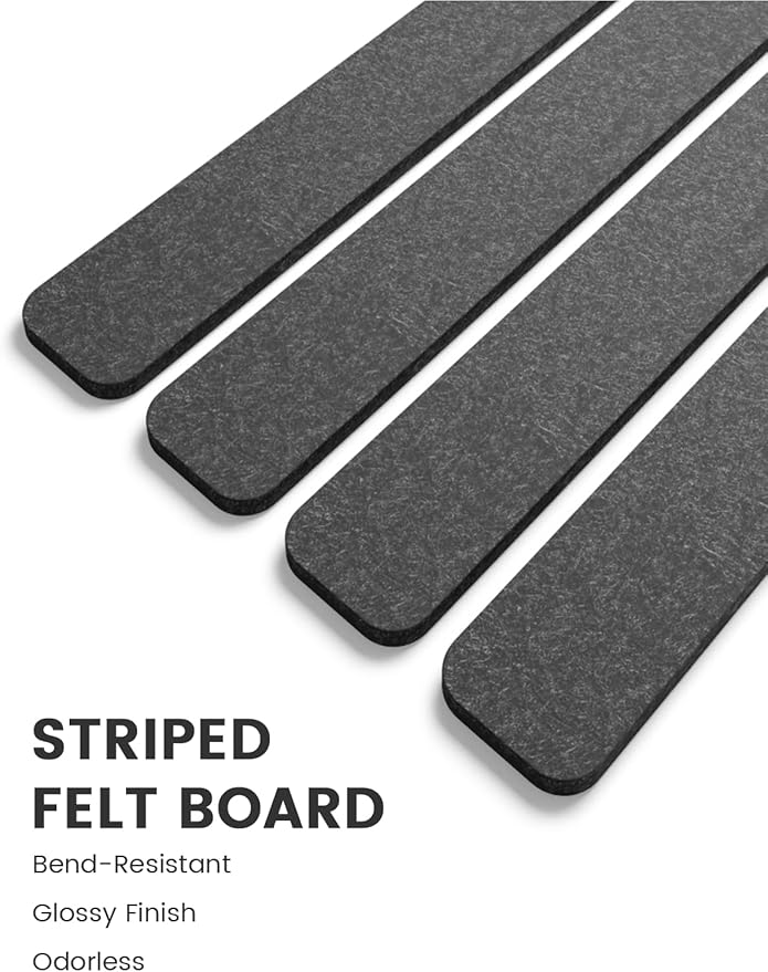Fluxynara Cork Board Alternative Felt Strip Board 8-Pack 13"x2", Office Pin Board with 50 Push Pins, Adhesive Install for Bedroom Door & Home Office(Charcoal Gray)