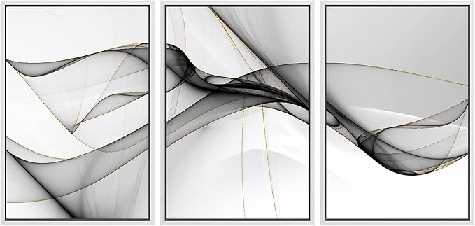 SIGNWIN Framed Canvas Print Wall Art Set Pastel Gray Geometric Smoke Wave Abstract Shapes Illustrations Modern Art Decorative Nordic Zen Chic for Living Room, Bedroom, Office - 24"x36"x3 White