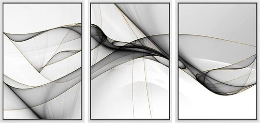 SIGNWIN Framed Canvas Print Wall Art Set Pastel Gray Geometric Smoke Wave Abstract Shapes Illustrations Modern Art Decorative Nordic Zen Chic for Living Room, Bedroom, Office - 24"x36"x3 White