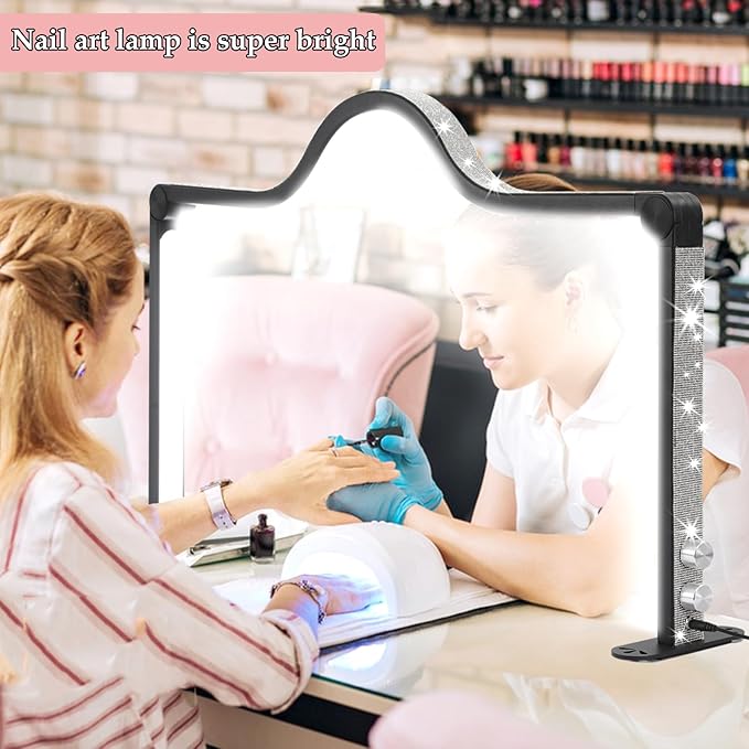 Upgraded Half Moon Light for Desk, Foldable LED Nail Tech Lamp, 3000-6000K Brightness Adjustable, Pink