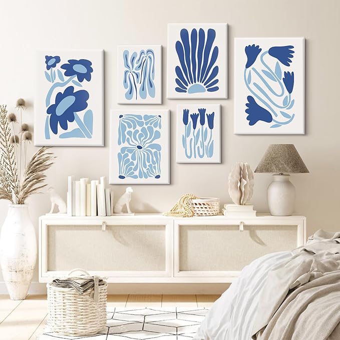 Matisse Flower Wall Art Prints Blue Abstract Wall Decor Aesthetic Matisse Canvas Wall Art Picasso Gallery Posters Matisse Preppy Pictures Flower Paintings for Bathroom 12x16 Inch Set of 6 Ready to Hang