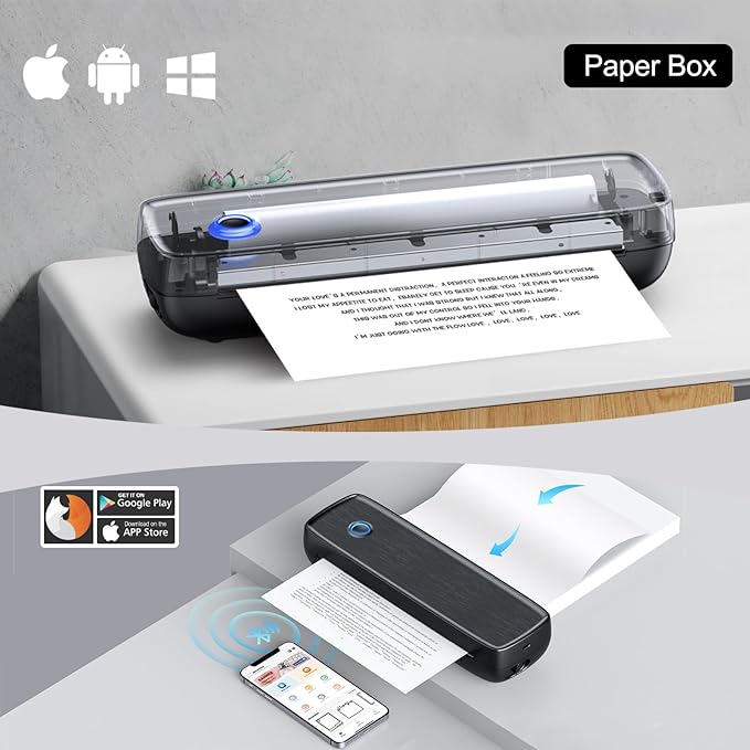 Aixiqee Portable Inkless Printer, Wireless Bluetooth Thermal Printer with 4200mAh Battery, Prints A4/A5/US Letter, High Resolution Mini Printer for Travel, Home Office & Mobile Printing