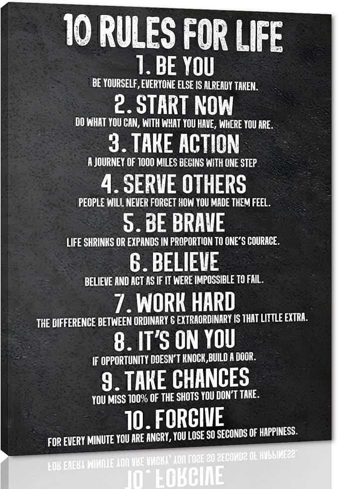 Yatsen Bridge 10 Rules for Life Motivational Wall Art Inspirational Canvas Office Art Decor Positive Black and White Artwork Framed Ready to Hang-18 inch x 24 inch