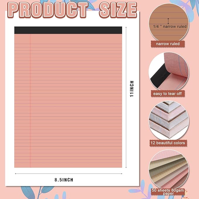 Fuutreo 8 Pcs 8.5'' x 11'' Colored Legal Pad 50 Sheets Per Writing Pads Narrow Ruled Notepad Perforated Writing Notepad Office Supplies for College Office Business (Nut Color)