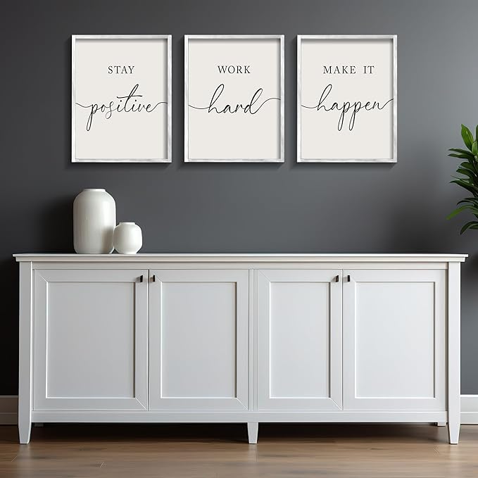 Heiple Motivational Wall Art 11"x14" Framed Wooden Inspirational Office Wall Decor for Men Picture Poster Positive Work Hard Quote Wall Decor for Home Office Bedroom (White, 11”x14”)