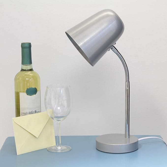 Simple Designs LD1075-SLV 15.28" Sleek Essentials Minimalist Metal Desk Task Lamp, for Office, Desk, Nightstand, Dorm, Silver