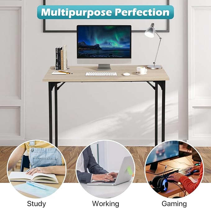 Dkelincs 32 Inch Small Computer Desk Home Office Desk Writing Desk Modern Simple Style Study Work Table with Metal Frame, Easy Assembly, Adjustable Feet, Water-Resistant, Scratchproof Surface, Nature