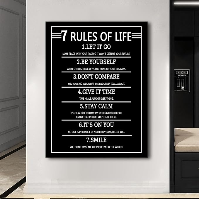 7 Rules of Life Inspirational Canvas Wall Art Poster Print Positive Affirmation Picture Inspiring Quotes Painting for Modern Home Gym Office Living Room Wall Decor Stretched and Framed [30''Wx 40''H]