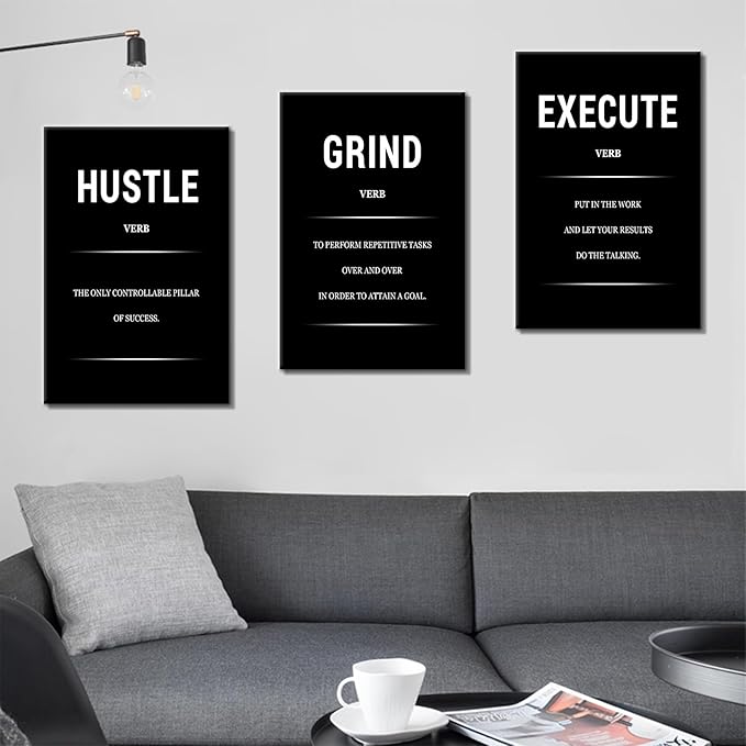 DINGFUN Motivational Canvas Wall Decor Office Posters Inspirational Wall Art 3 Piece Picture Print Success Quotes Painting Print Artwork for Home Bedroom Gym Classroom Ready to Hang [48''Hx24''W]