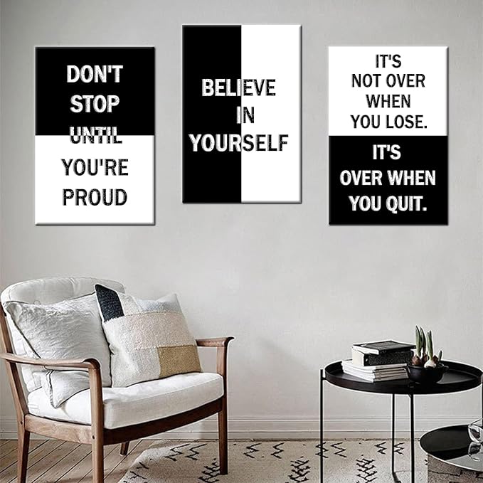 Motivational Canvas Wall Art Poster Painting 3 Piece Inspirational Entrepreneur Quotes Positive Picture Print Wall Decor for Modern Home Bedroom Office Artwork Stretched and Framed [48''Wx24''H]