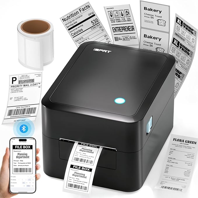 iDPRT Desktop Label Maker Bluetooth Thermal Shipping Label Printer for Parcel Shipping, Small Businesses, Offices, and Home, Sticker Printer Supports Amazon, TikTok, Etsy, Shopify, USPS, etc
