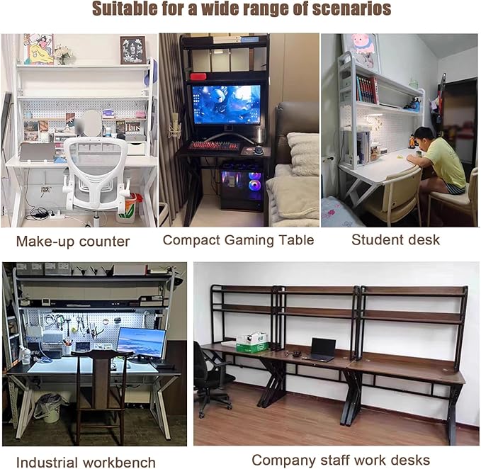 55in Gaming Desk with Bookshelf Combo, Computer Desk with Pegboard, Large Writing Table with Desktop Shelves, Ample Leg Room, for Home Office (Black, 55in)