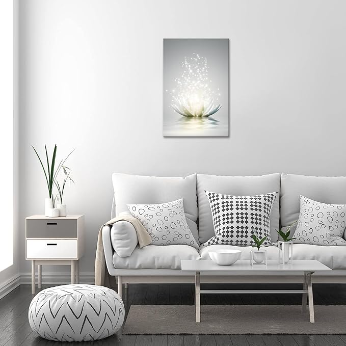 Lotus Floral Canvas Prints Art for Zen Office Decor Wall Art Meditation Pictures Modern Artwork Painting Framed Ready to Hang(20x30inch)