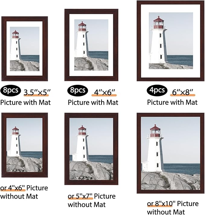 Fixwal 20 Pack Picture Frames Collage Wall Decor Wall Frame Set for Gallery Wall Decor, Hanging or Tabletop Display, Assorted Picture Frames Including 8x10, 5x7, 4x6 Family Photo Frames, Brown