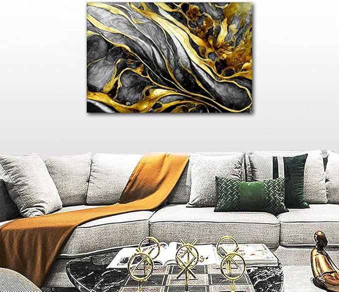 Wall Art Canvas Decor Abstract Marble Art Poster 1 Panel Modern Realistic Watercolor Painting Picture Prints on Canvas for Men Lady Living Room Decoration Stretched and Framed Ready to Hang 36x24 in