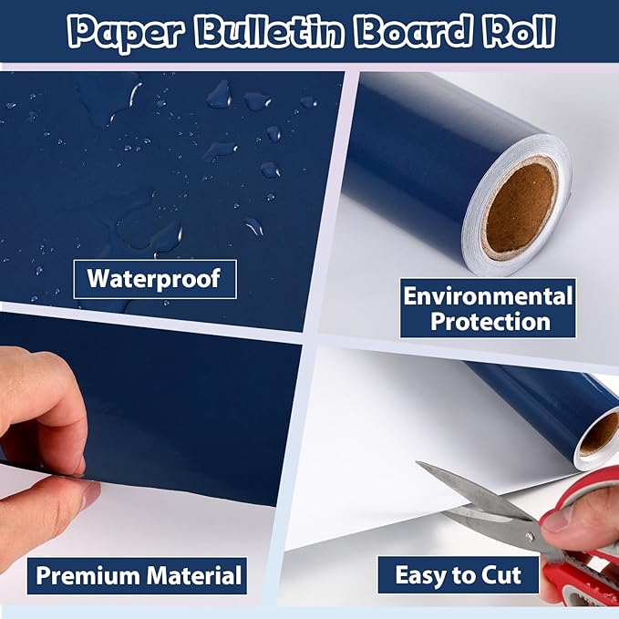 Qyeahkj 17.7in x 20ft Bulletin Board Paper Roll Bulletin Board Background Paper Fade Resistant Classroom Decoration Poster Art Craft Home Wall Education Decor Supplies Navy Blue