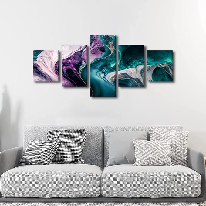 Colorful Abstract Canvas Wall Art 5 Panel Home Wall Art Decor for Men Liquid Marble Texture Canvas Art Prints Modern Art Ideas Poster for Lady Living Room Bedroom Home Wall Canvas Art Decor 50x24 in