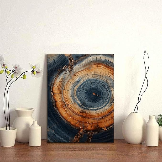 IBHJSART Framed Tree Ring Canvas Wall Art Vintage Colorful Wood Stump Painting Prints Modern Minimalist Pictures Neutral Nature Rustic Farmhouse Decor Living Room Bedroom Bathroom Office
